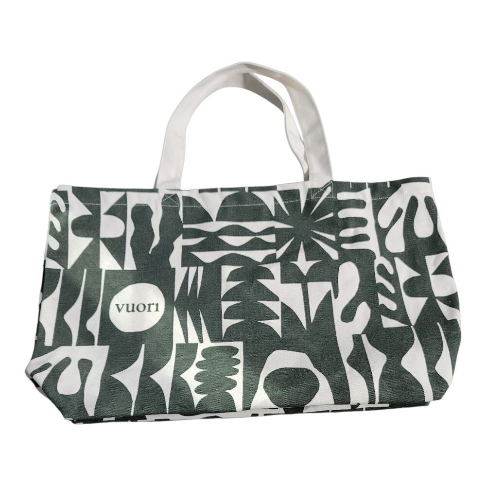 Vuori Canvas Tote Bag Green White Abstract Print‎ Gym Beach Travel Carryall